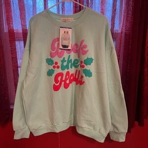 Festive Mint Green Crew Neck Sweater